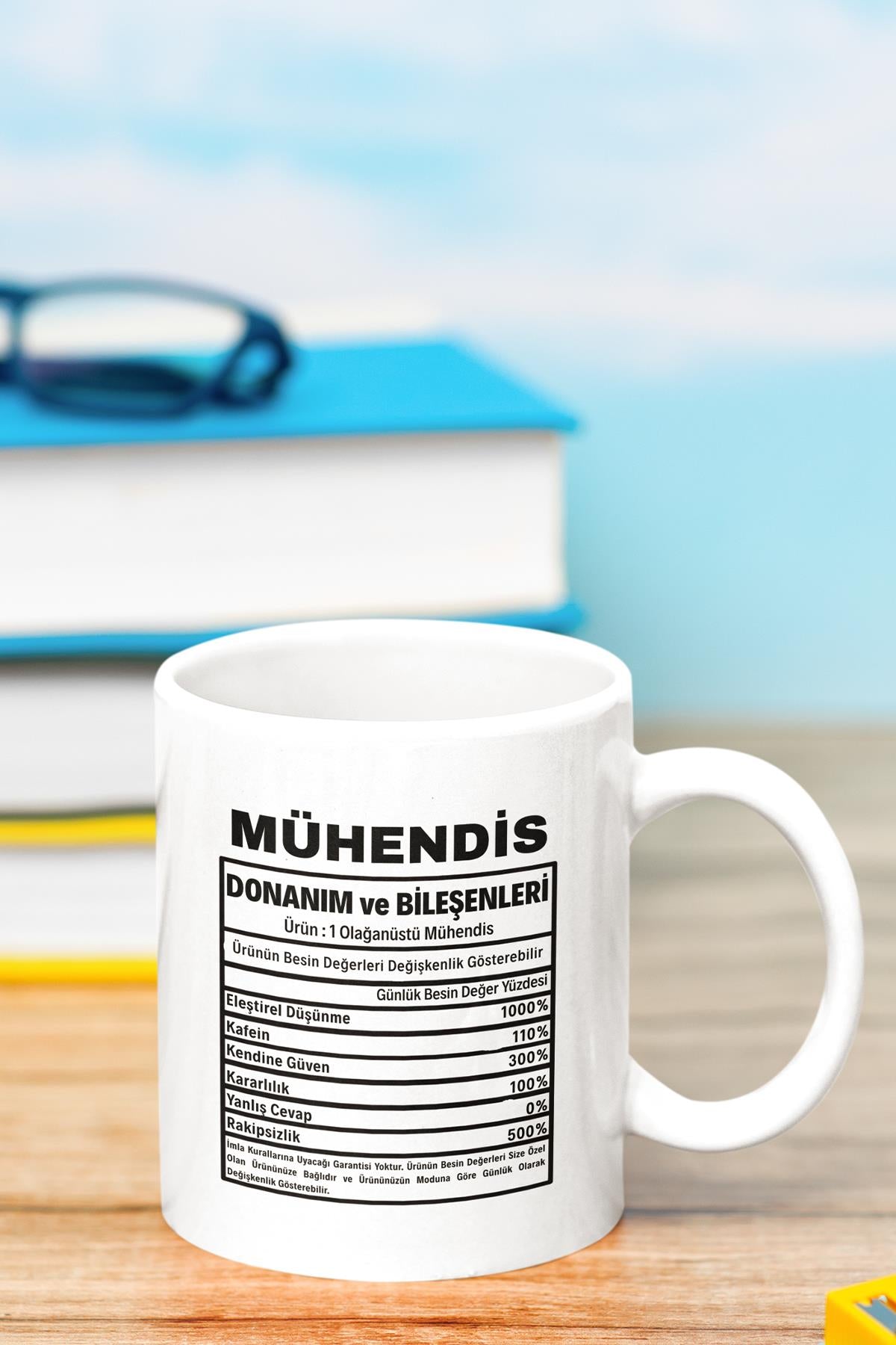 Mühendis Donanım Özellikleri Baskılı Hediyelik Beyaz Kupa Bardak