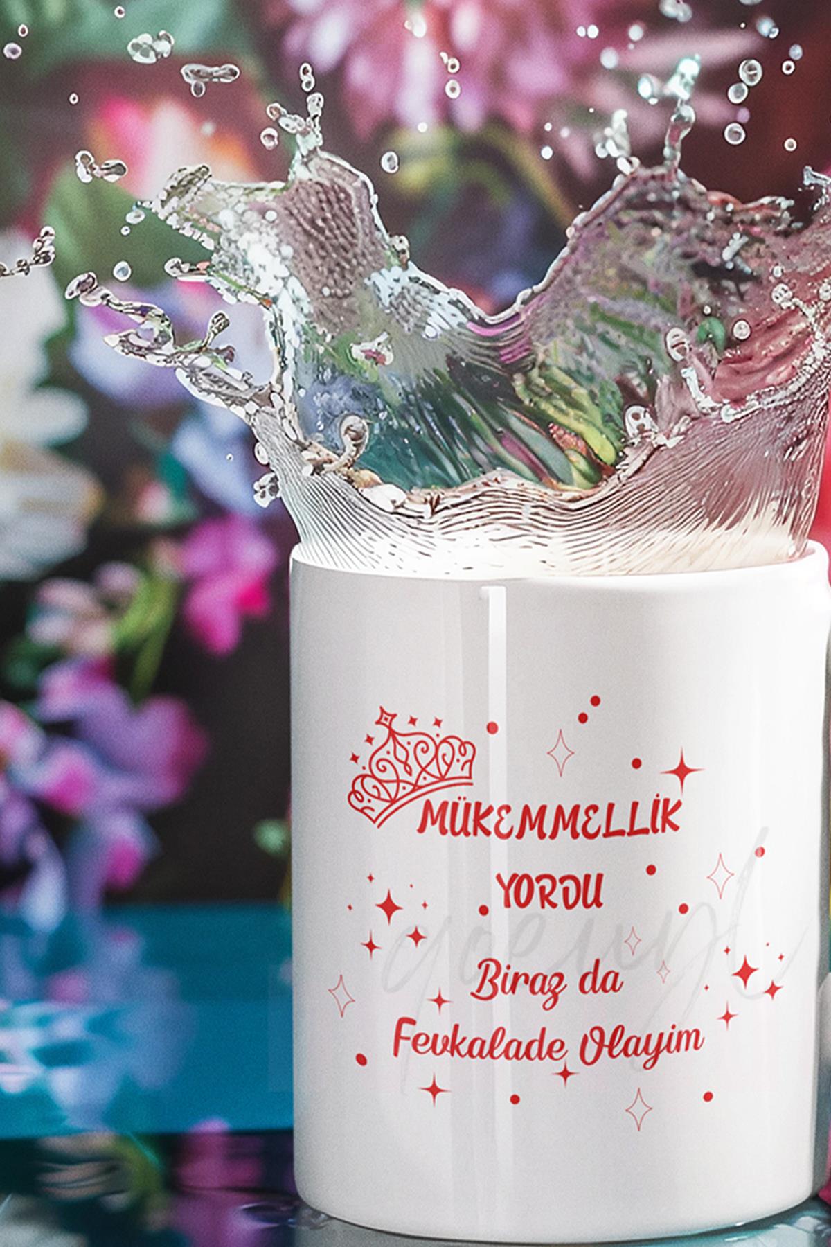 Mükemmellik Yordu Yazı Baskılı Eğlenceli Hediyelik Beyaz Kupa Bardak