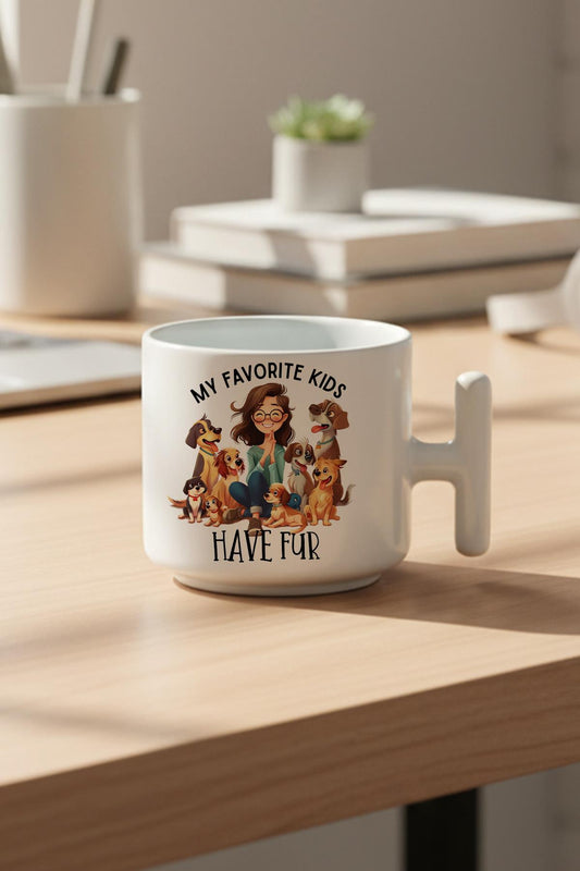 My Favorite Kids Have Fur Baskılı Hediyelik T Kulplu Latte Fincanı Kupa Bardak