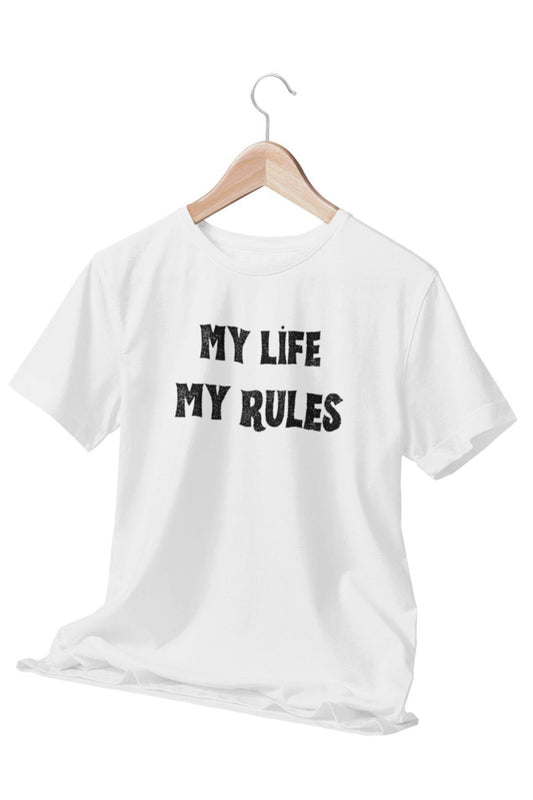My Life My Rules Baskılı Sevgili, Eş, Özel Gün Hediye Beyaz Unisex T-Shirt