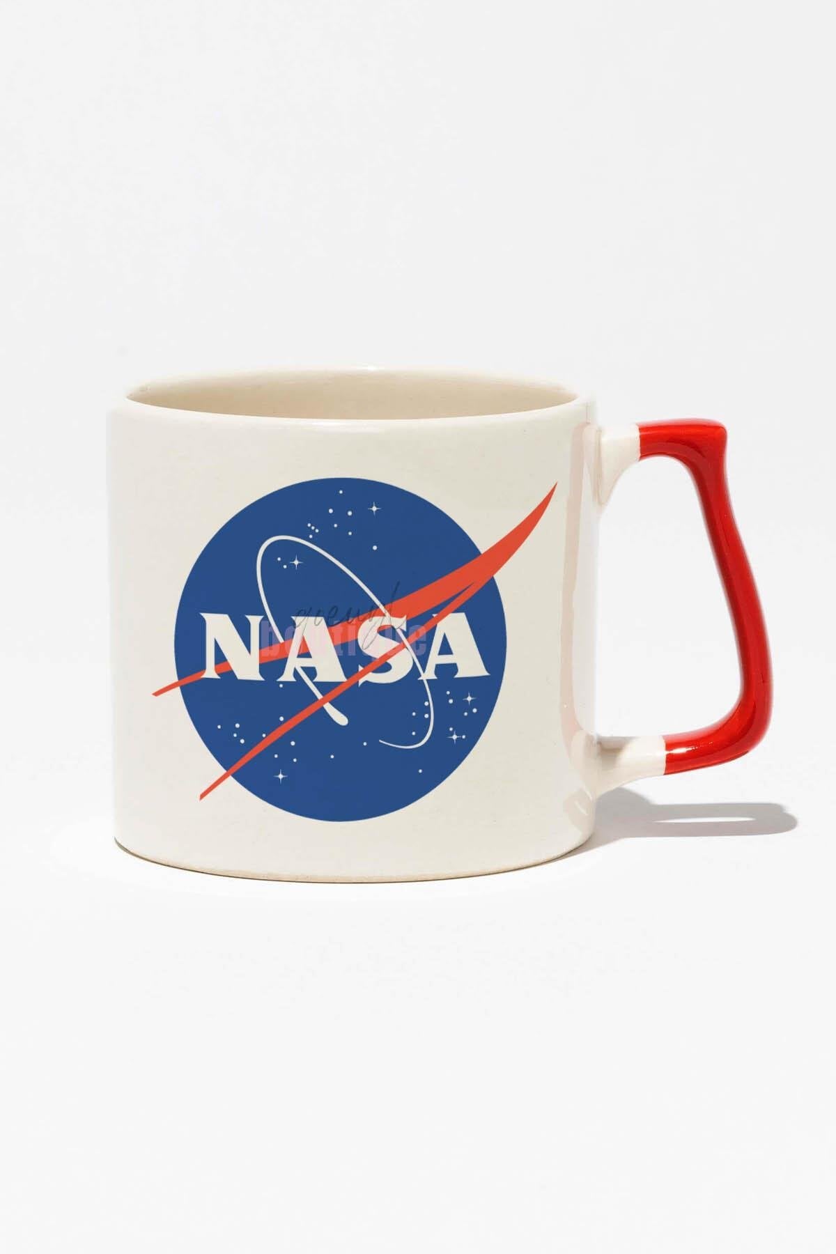 Nasa Baskılı | Uzay Temalı | Kırmızı Kulplu Modern Seramik Kupa