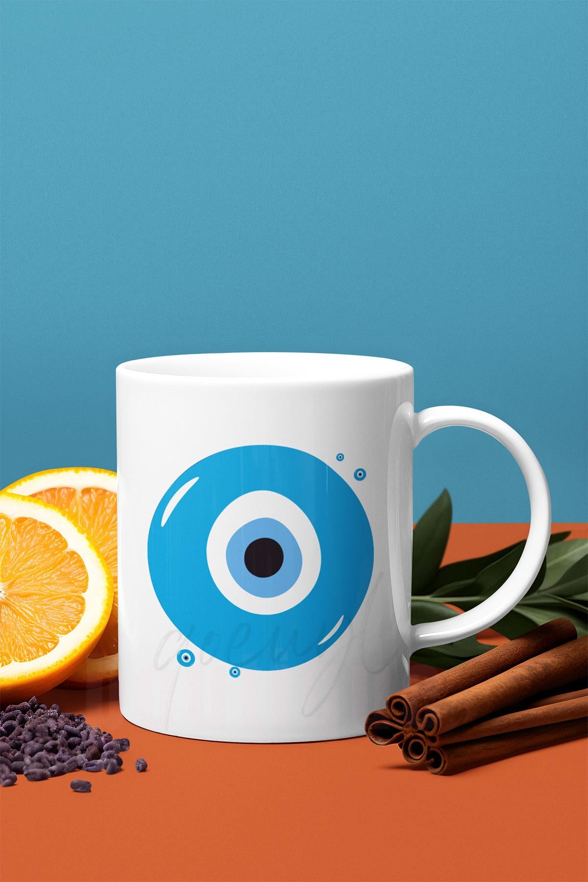 Nazar Boncuğu Baskılı Hediyelik Beyaz Kupa Bardak