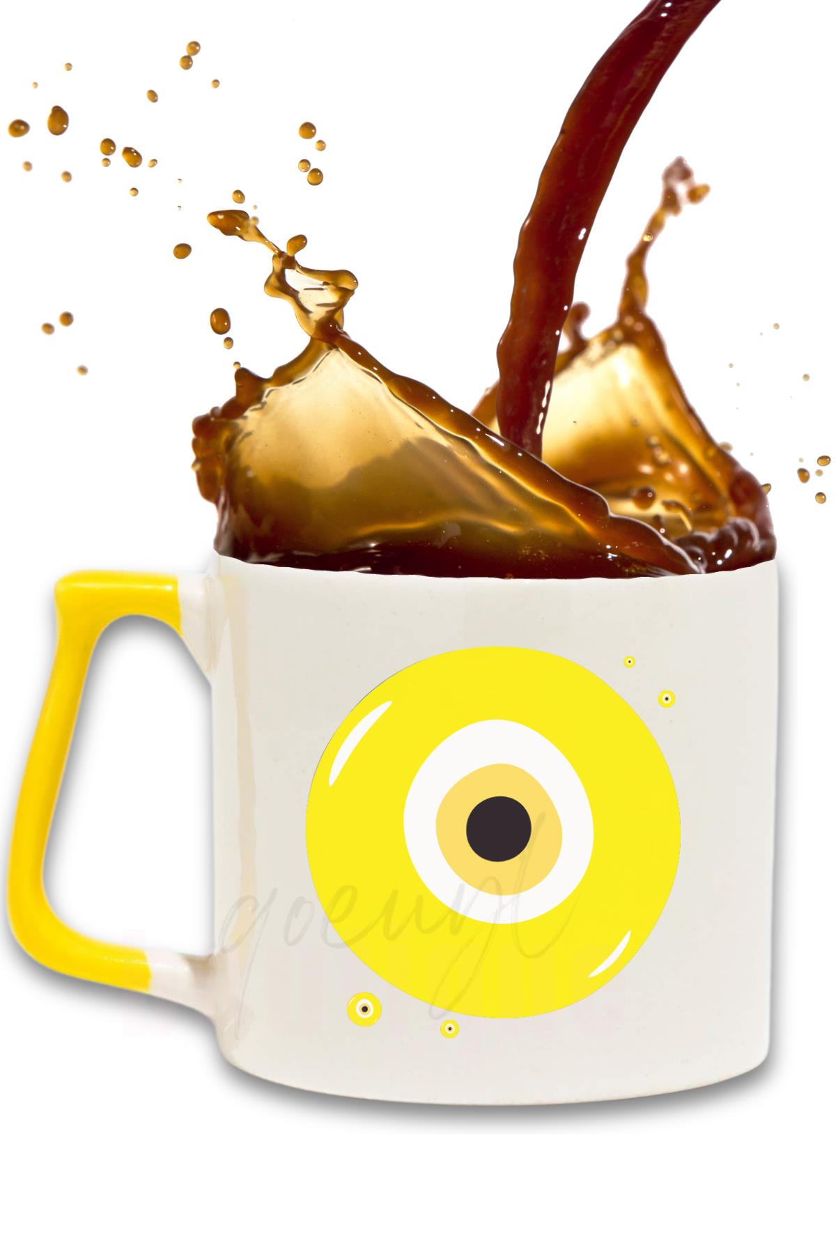 Nazar Boncuğu Baskılı Hediyelik Renkli Kulplu Modern Seramik Kupa