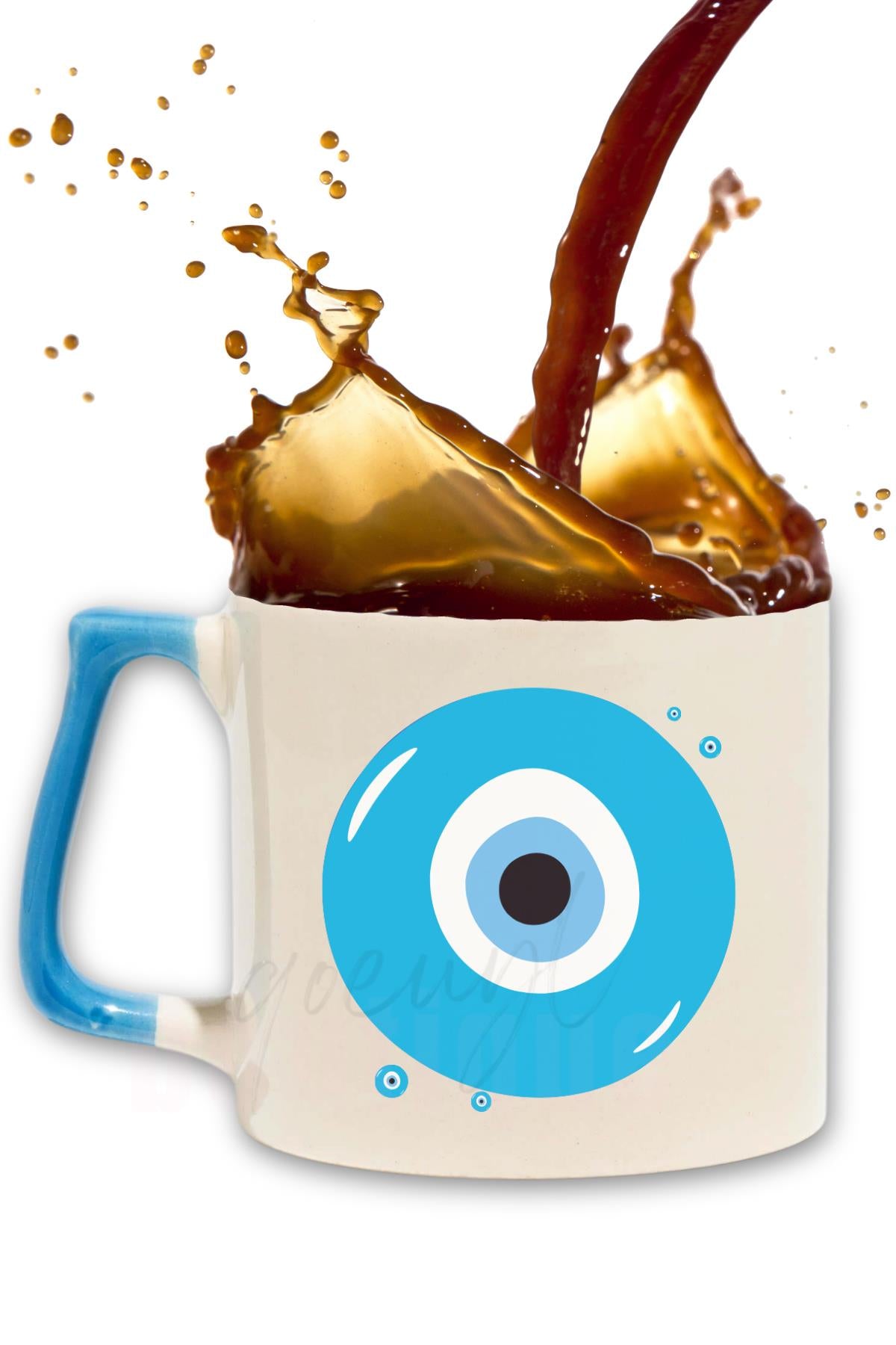 Nazar Boncuğu Baskılı Hediyelik Renkli Kulplu Modern Seramik Kupa