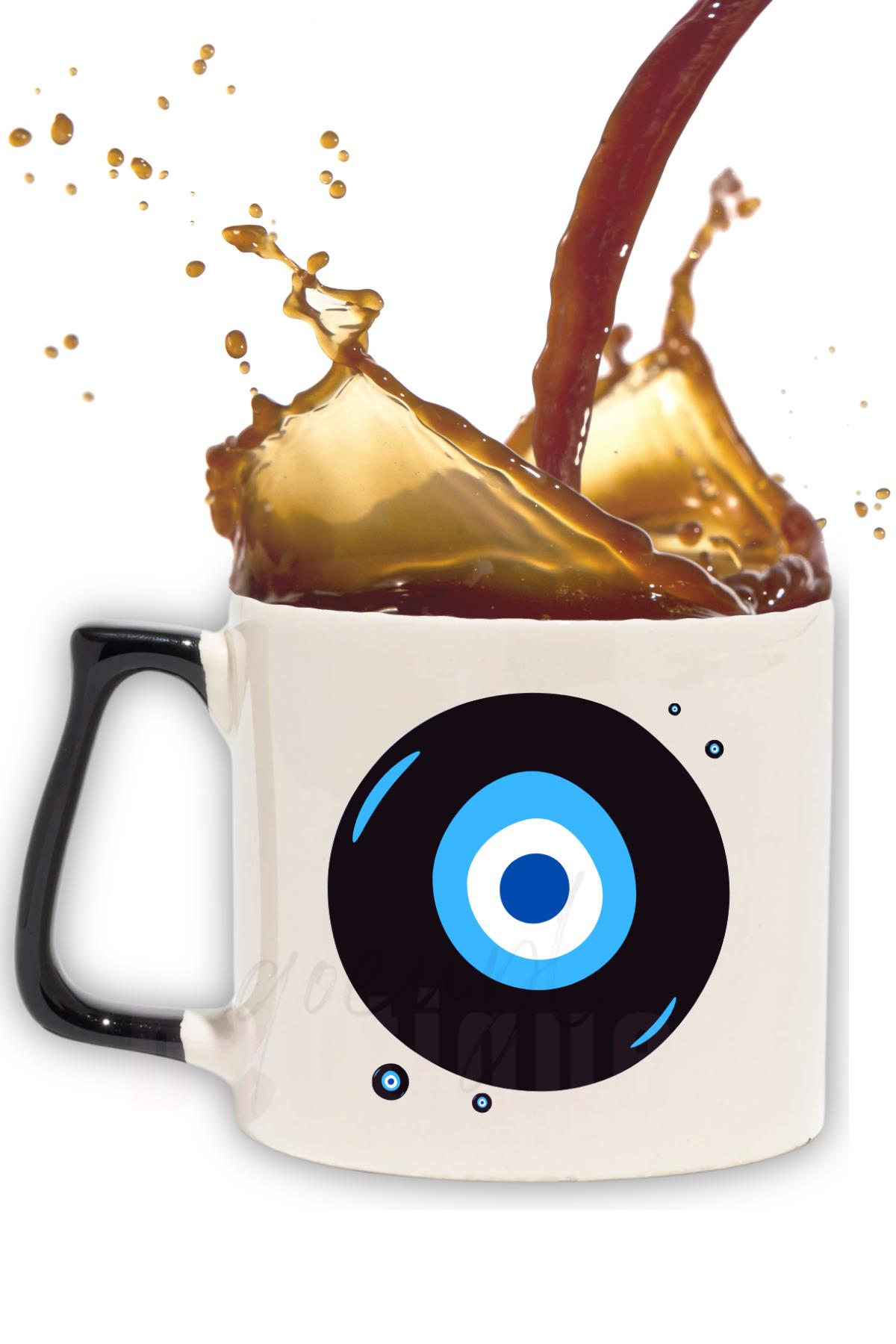 Nazar Boncuğu Baskılı Hediyelik Renkli Kulplu Modern Seramik Kupa