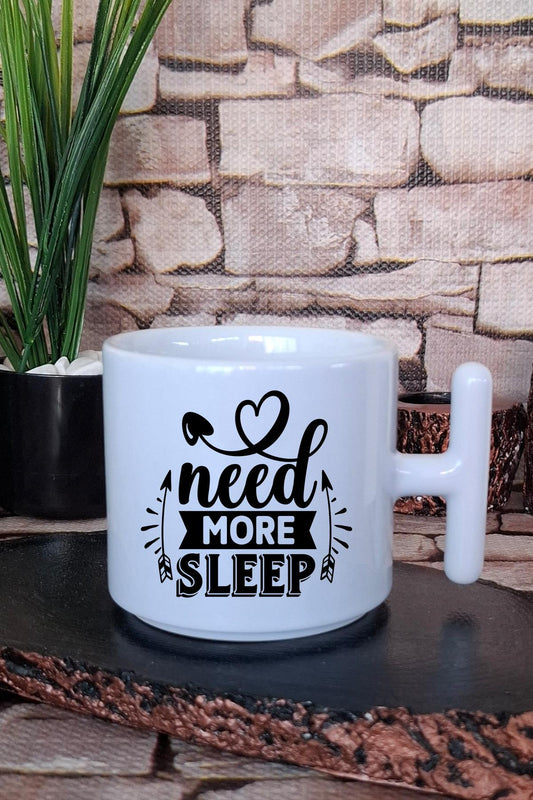 Need More Sleep Baskılı Komik Kedi Hediyelik Baskılı T Kulplu Latte Fincanı Kupa Bardak