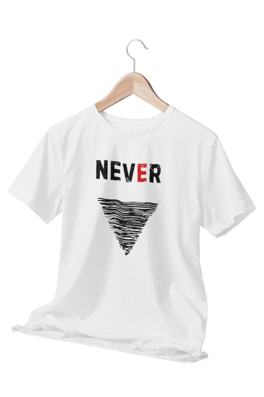NEVER Temalı Beyaz T-Shirt