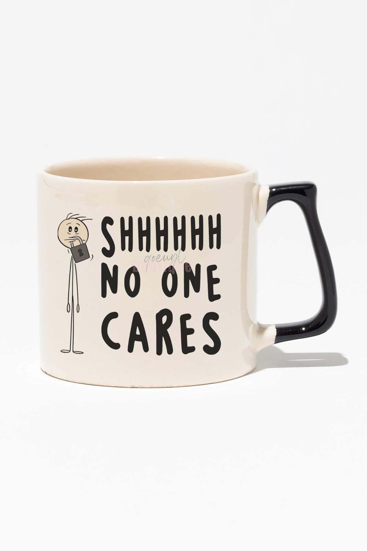 No One Cares Sarkastik Baskılı Siyah Kulplu Modern Seramik Kupa