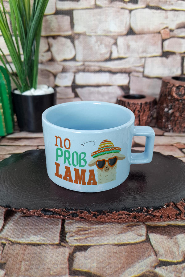 No Problama-Lama Baskılı Komik Hediyelik Pastel Renkli Dikdörtgen Kulplu Fincan