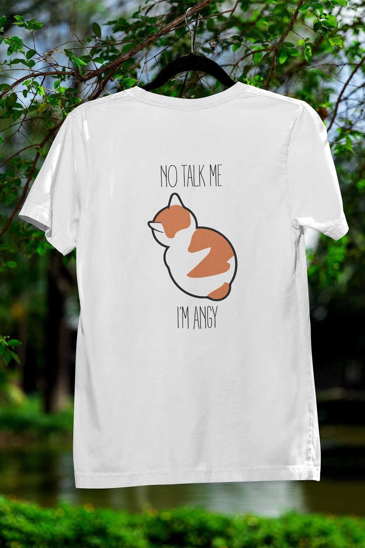 No Talk Me I'm Angy Sevimli Kedi Baskılı Unisex %100 Pamuklu T-Shirt
