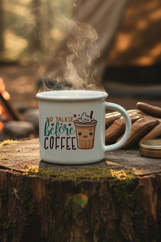 No Talkie Before Coffee Baskılı Enamel Görünümlü Seramik Vintage Kupa Bardak