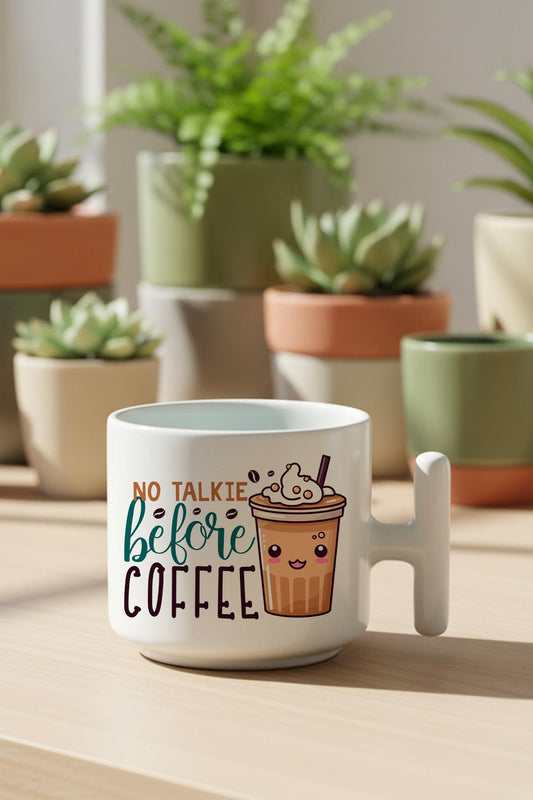 No Talkie Before Coffee Baskılı Hediyelik T Kulplu Latte Fincanı Kupa Bardak