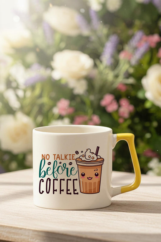 No Talkie Before Coffee Baskılı Sarı D Kulplu Kupa Bardak