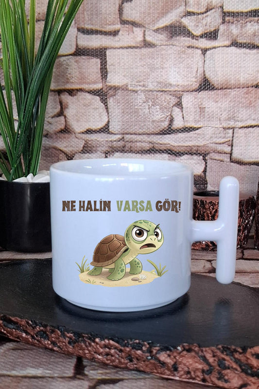 Noldu? Battık Mı? Kirpi-Baskılı Eğlenceli Hediyelik T Kulplu Latte Fincanı Kupa Bardak