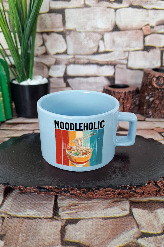 Noodleholic Baskılı Ramen Aşığı Japon Mutfağı Anime Kare Kulplu Fincan Mavi Kupa Bardak
