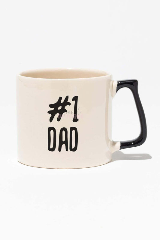 Number One Dad Babalar Günü Hediye Baskılı Siyah Kulplu Modern Seramik Kupa