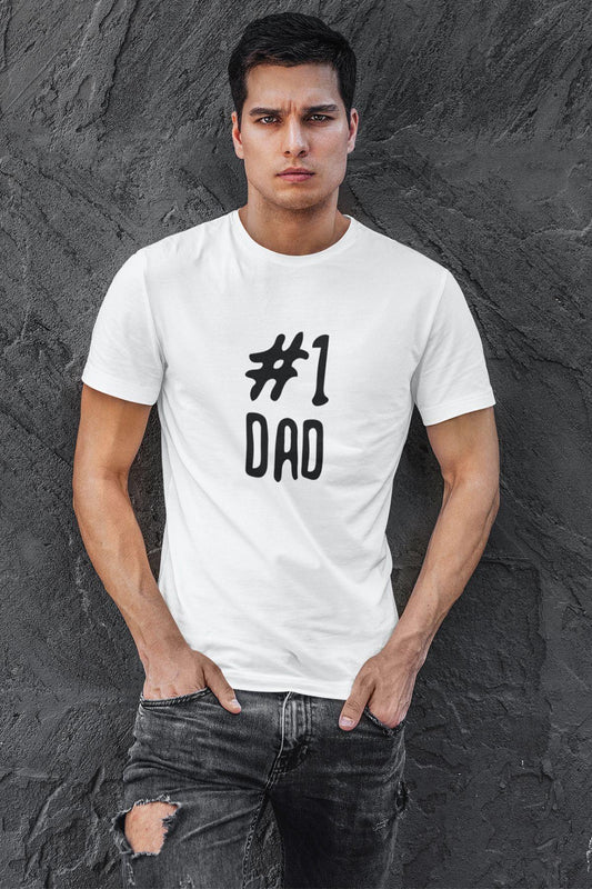 Number One Dad Baskılı Babalar Günü Doğum Günü Eğlenceli Hediyelik Beyaz Unisex T-Shirt