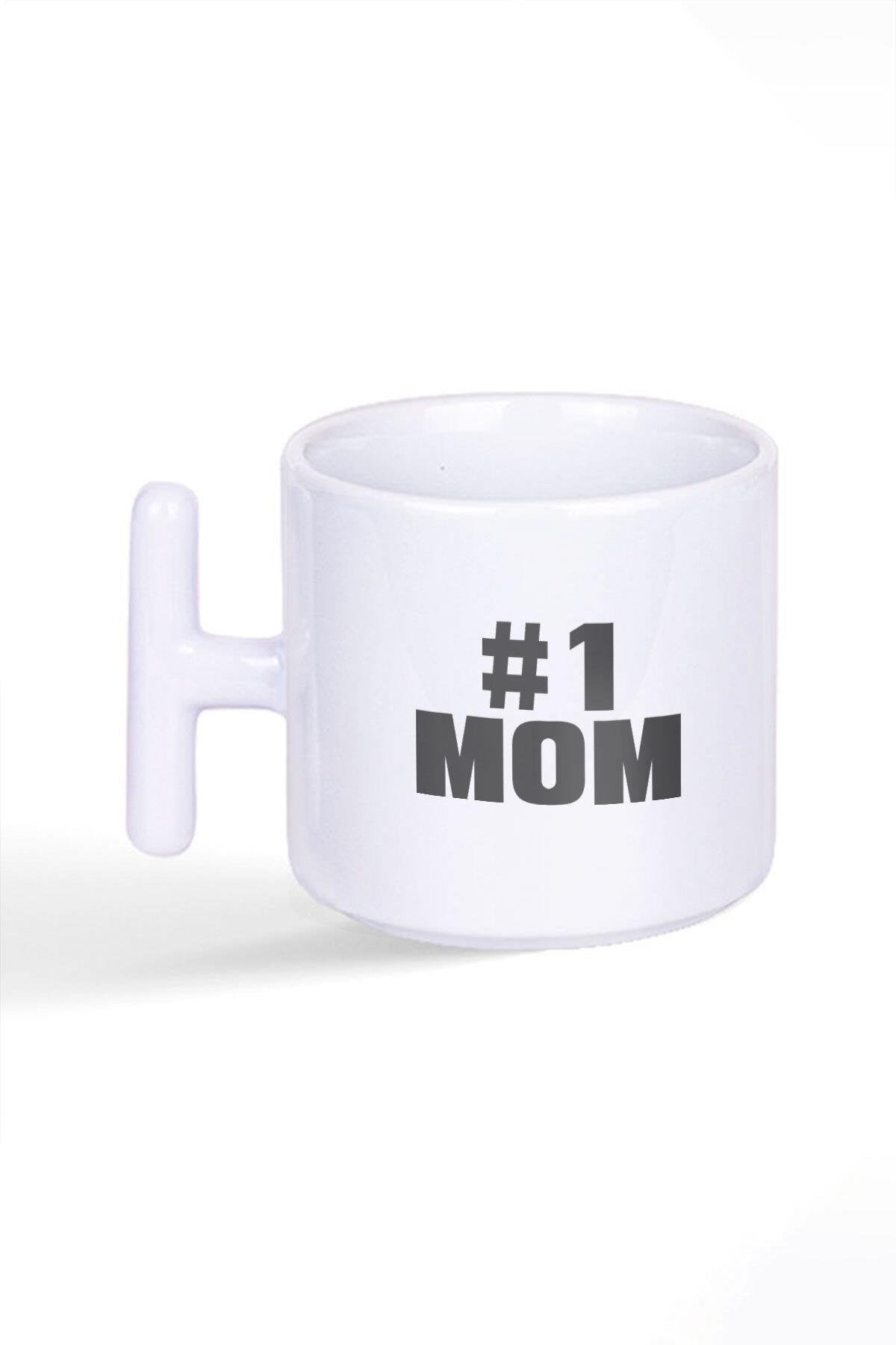 Number One Mom Anneler Günü Hediye Baskılı Latte Fincanı T Kulplu Kupa Bardak