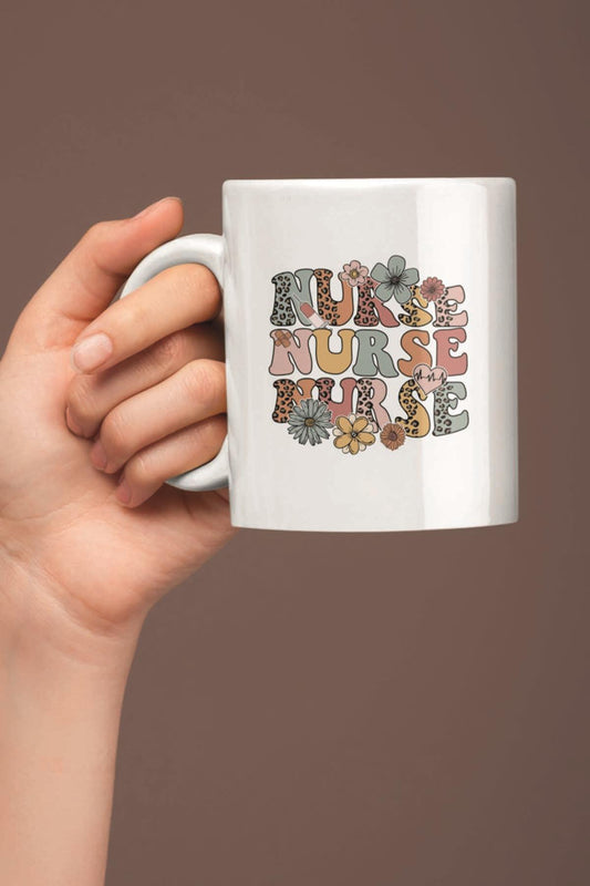 Nurse Çiçek Desenli Yazılı Hemşire Hediyelik Baskılı Kupa Bardak