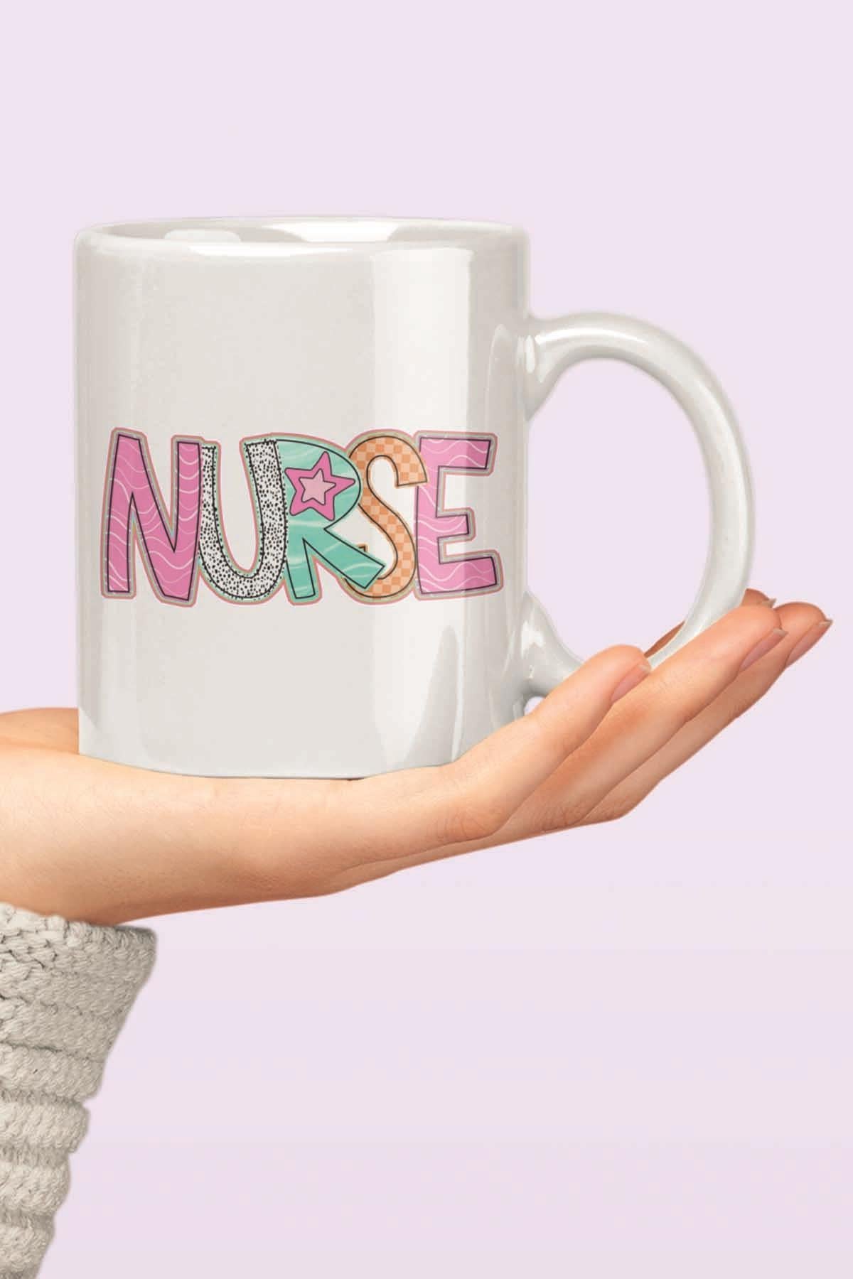 Nurse Desenli Yazı Hemşire Hediyelik Baskılı Kupa Bardak