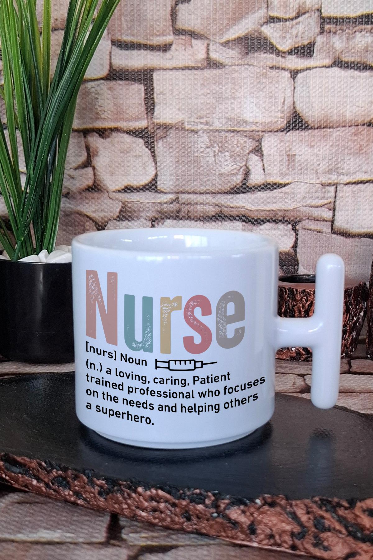 Nurse Noun Sözlük Hemşire Hediyelik Baskılı T Kulplu Latte Fincanı Kupa Bardak