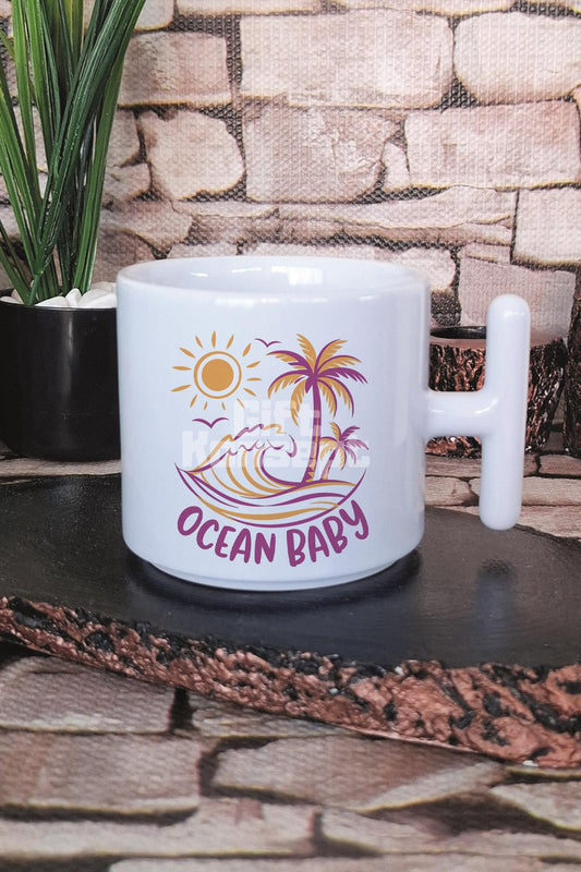 Ocean Baby Baskılı T Kulplu Latte Fincanı Kupa Bardak