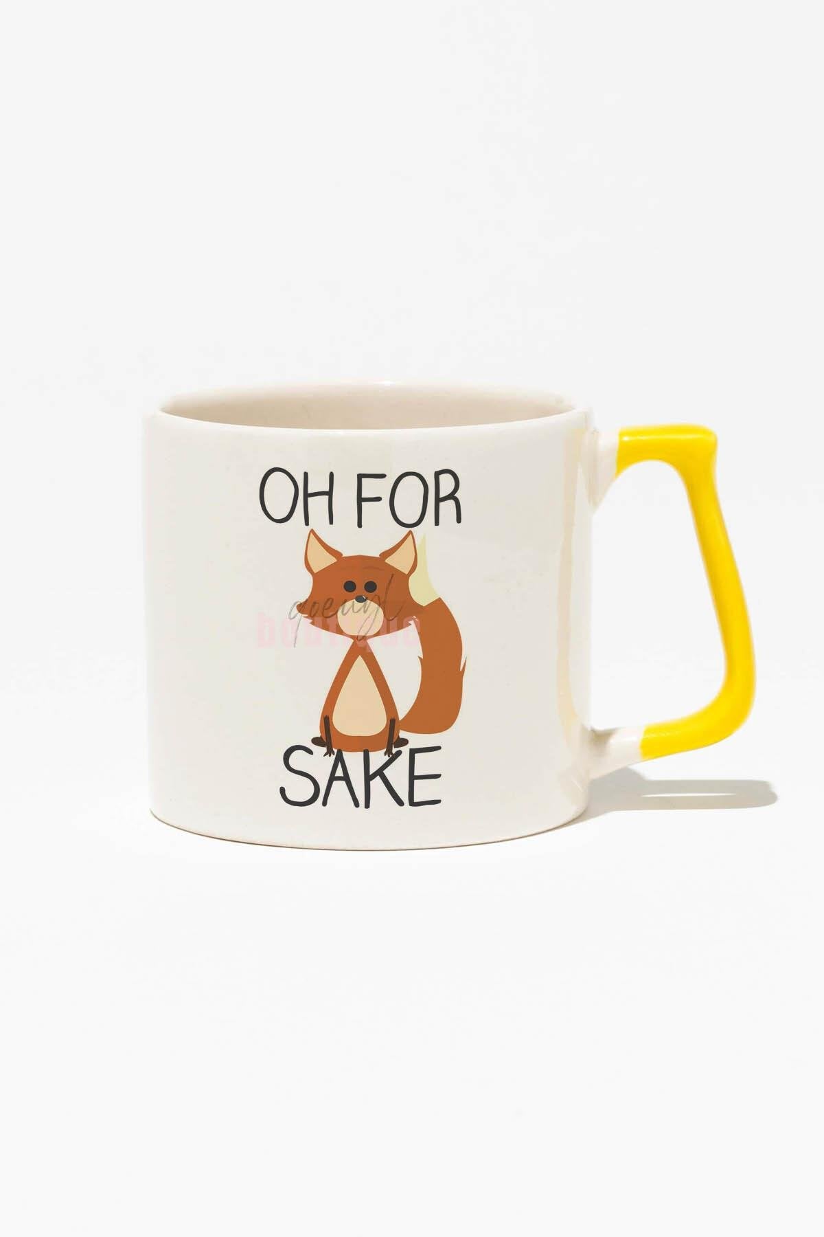 Oh For Fox Sake Baskılı | Komik Eğlenceli Hediyelik | Sarı Kulplu Modern Seramik Kupa