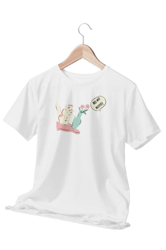 Oh No No! Yaramaz Kedi Baskılı Eğlenceli Beyaz Kadın T-shirt