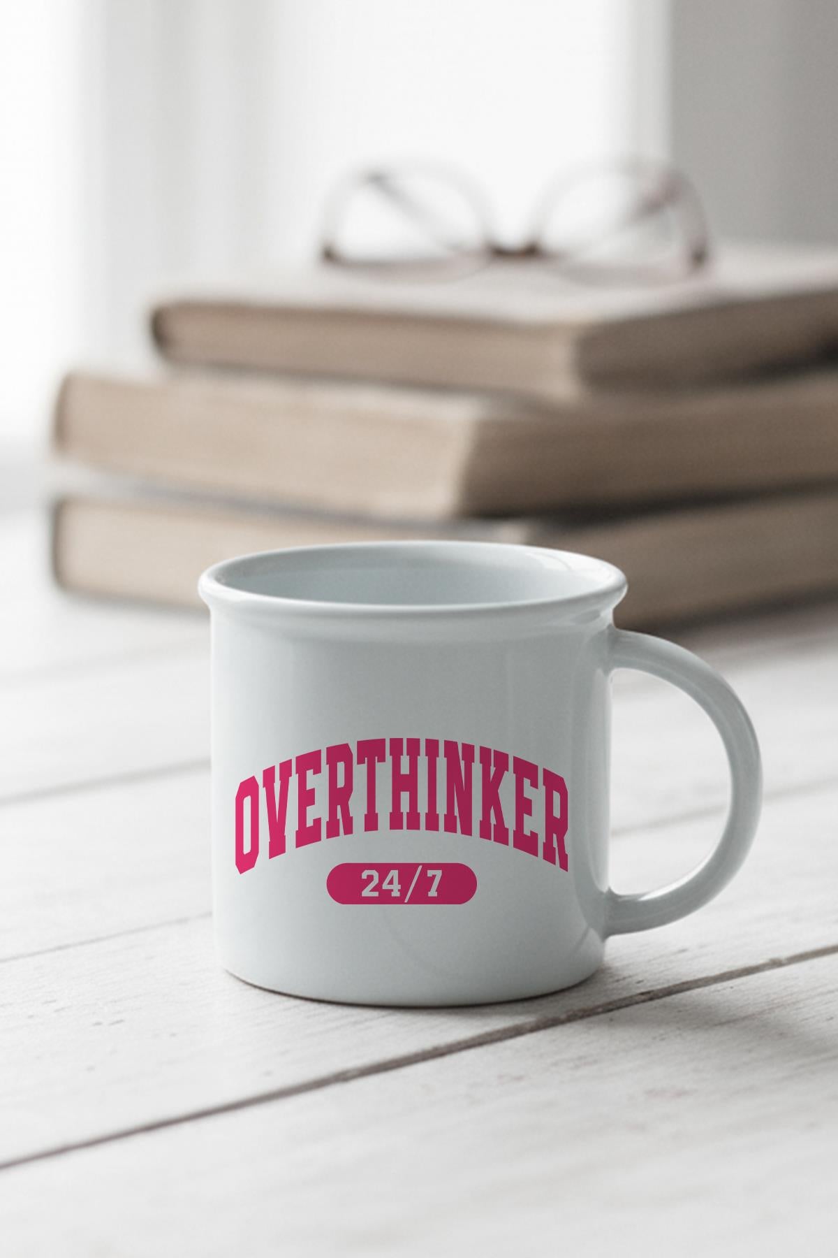 Overthinker 7/24 Baskılı Enamel Görünümlü Seramik Vintage Kupa Bardak
