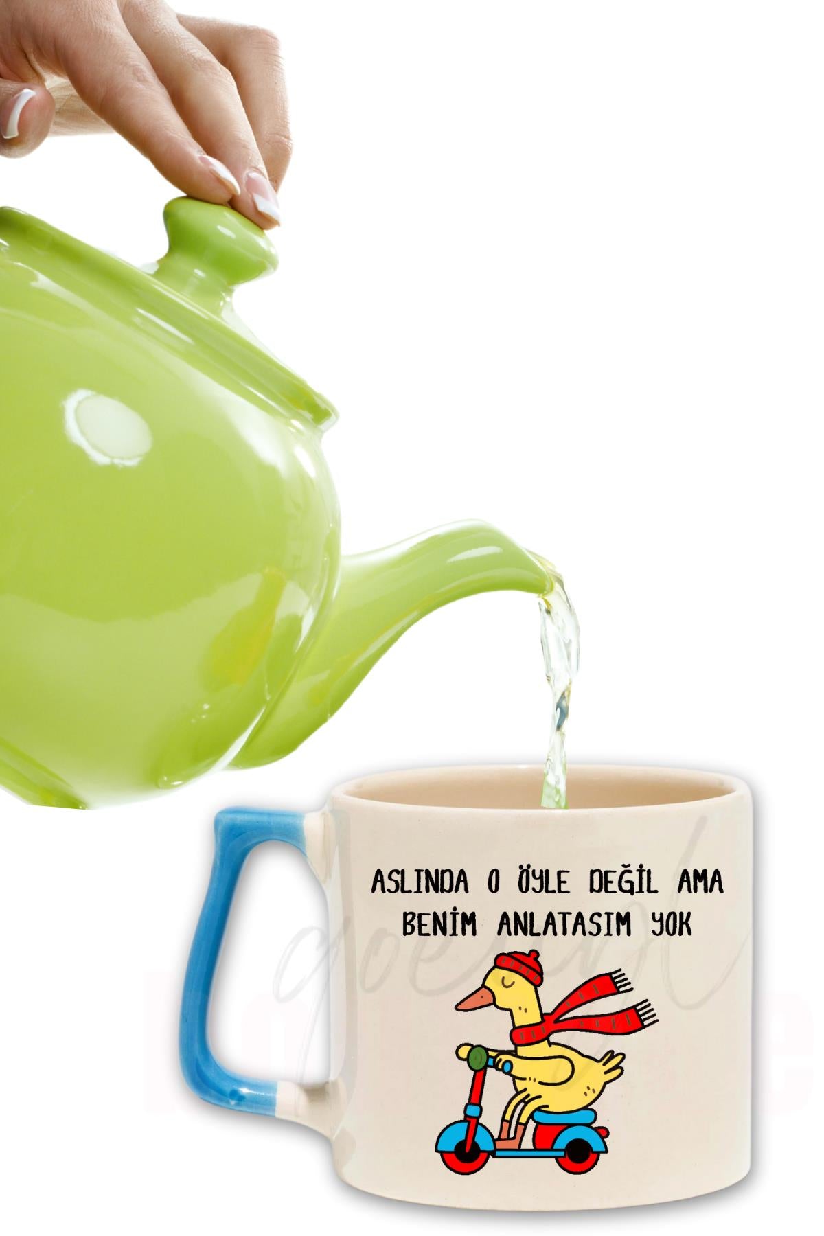 Öyle Değil Ama Anlatasım Yok-Motorcu Ördek Baskılı Eğlenceli Hediyelik Renkli Kulplu Kupa Bardak
