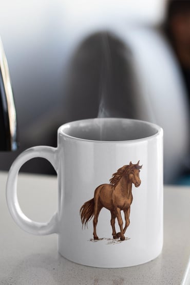 Özgür At Baskılı Beyaz Kupa Bardak