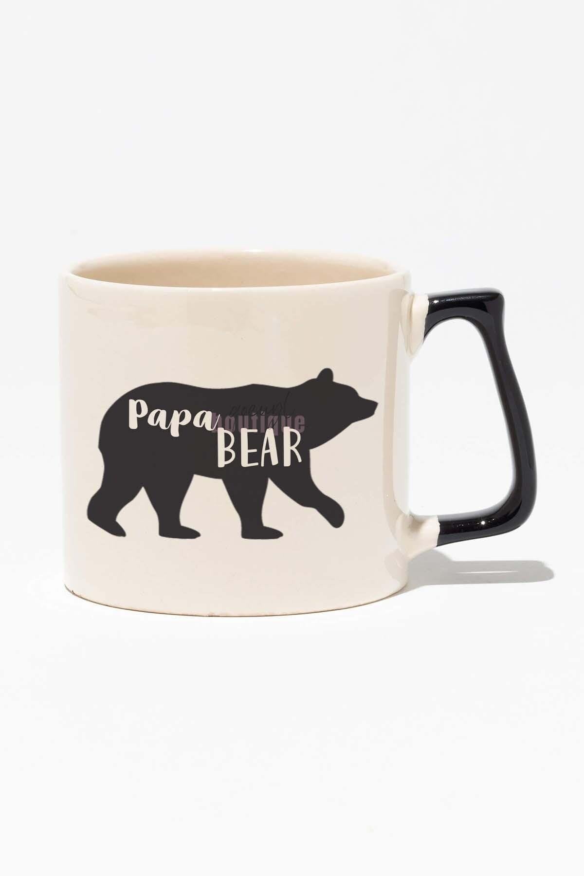 PapaBear Babalar Günü Hediye Baskılı Siyah Kulplu Modern Seramik Kupa