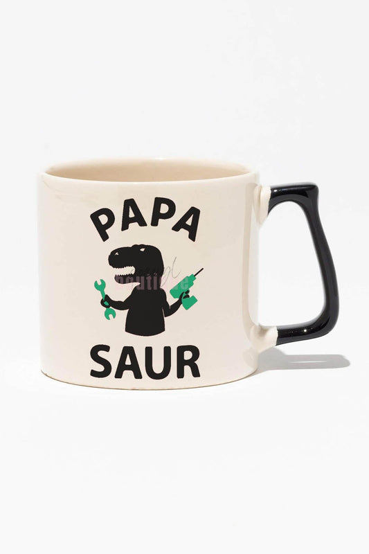 Papasaur Baskılı | Babalar Günü Hediyelik | Siyah Kulplu Modern Seramik Kupa