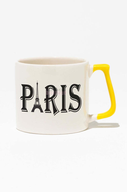 Paris Eyfel Şehir Temalı Baskılı Sarı Kulplu Modern Seramik Kupa
