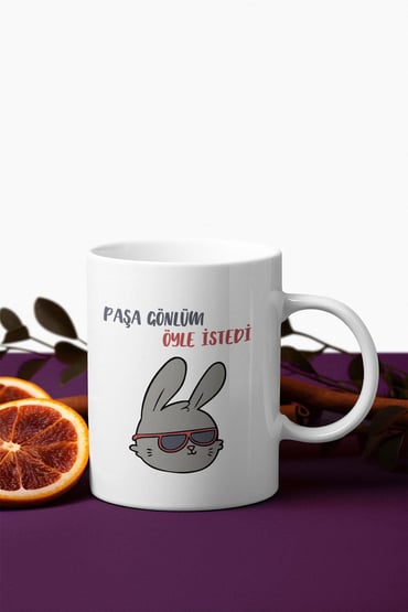 Paşa Gönlüm Öyle İstedi-5-Cool Tavşan Baskılı Hediyelik Eğlenceli Beyaz Seramik Kupa Bardak