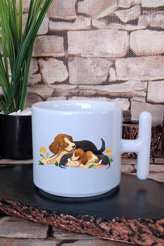 Patili Yavruların Neşesi-Köpek Baskılı T Kulplu Latte Fincanı Kupa Bardak