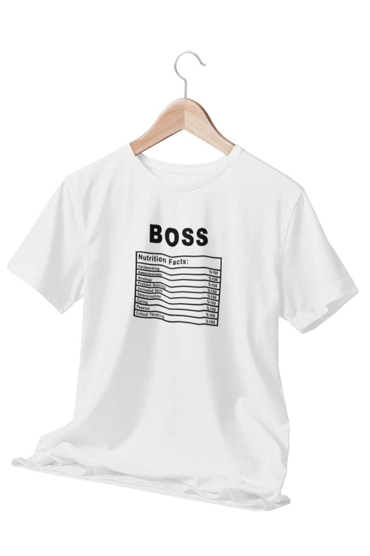 Patron Doğum Günü Hediye Boss Nutrition Facts Baskılı Beyaz Unisex T-Shirt