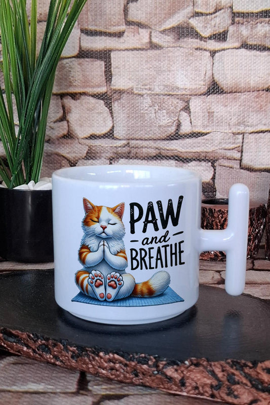 Paw And Breathe Baskılı Kedi Yoga Meditasyon Hediyelik Baskılı T Kulplu Latte Fincanı Kupa Bardak