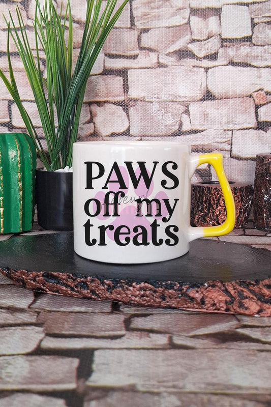 Paws Off My Treats Yazılı Komik Köpek Ödül Uyarısı Hediyelik Kulplu Kupa Bardak