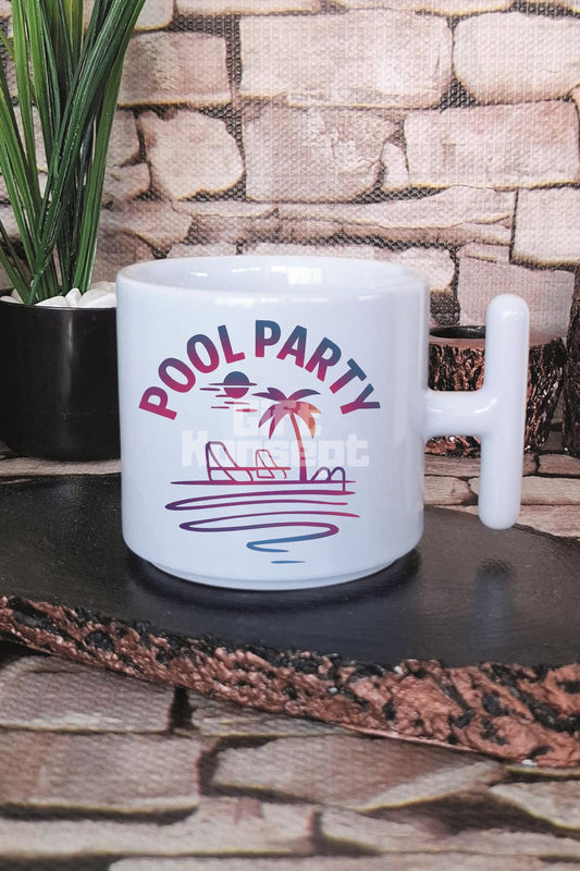 Pool Party Baskılı T Kulplu Latte Fincanı Kupa Bardak