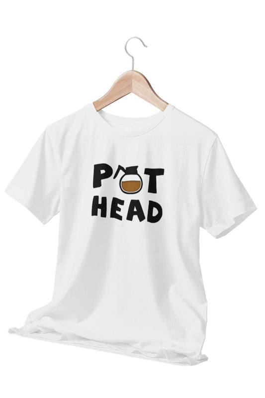 Pot Head Baskılı Eğlenceli Hediyelik Beyaz Unisex T-Shirt