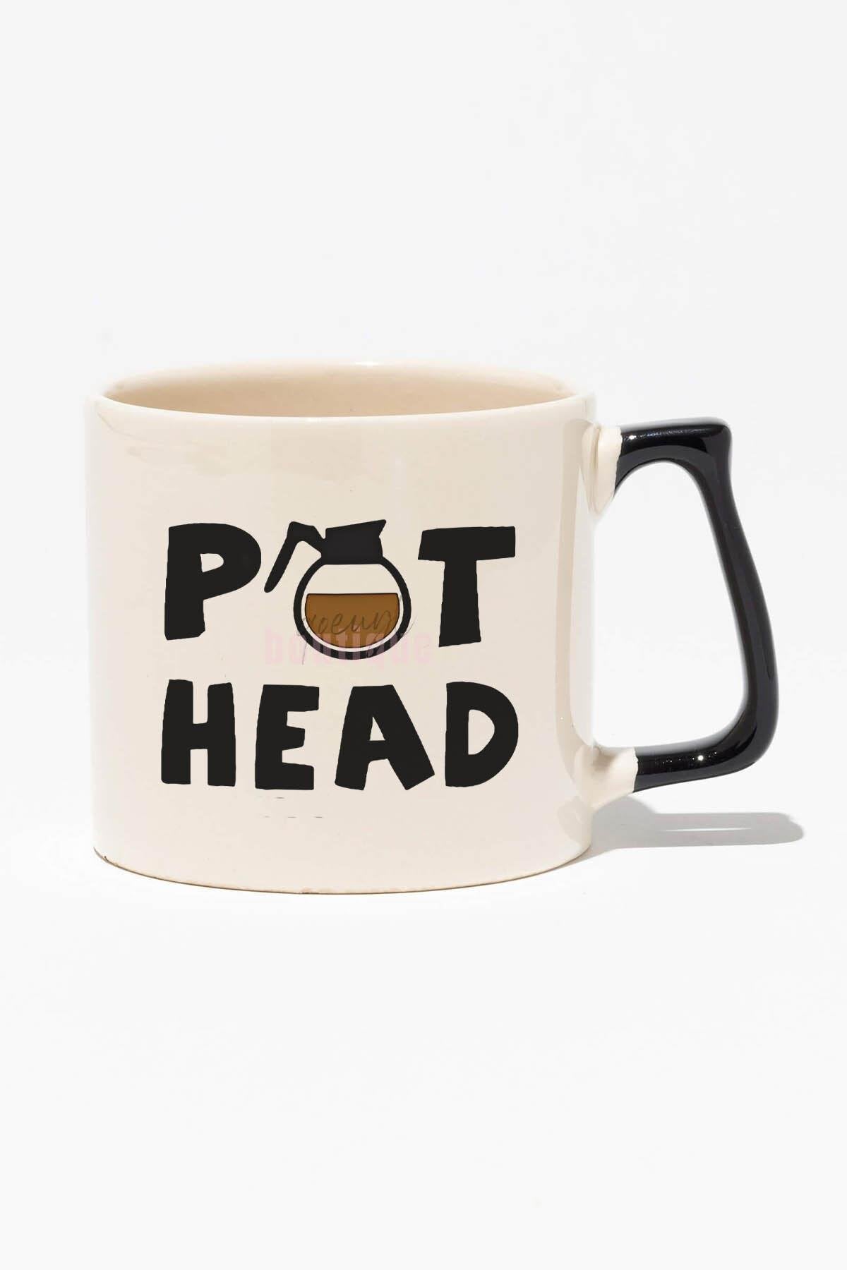 Pot Head Baskılı | Komik Hediyelik | Siyah Kulplu Modern Seramik Kupa