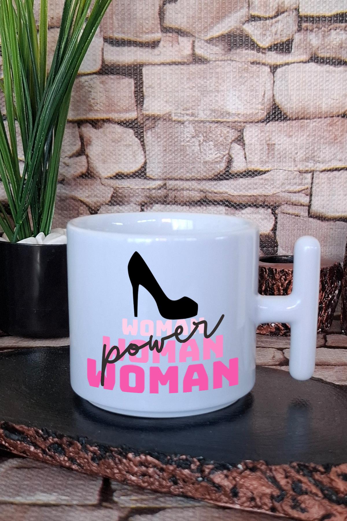 Power Woman Baskılı Feminen T Kulplu Latte Fincanı Kupa Bardak