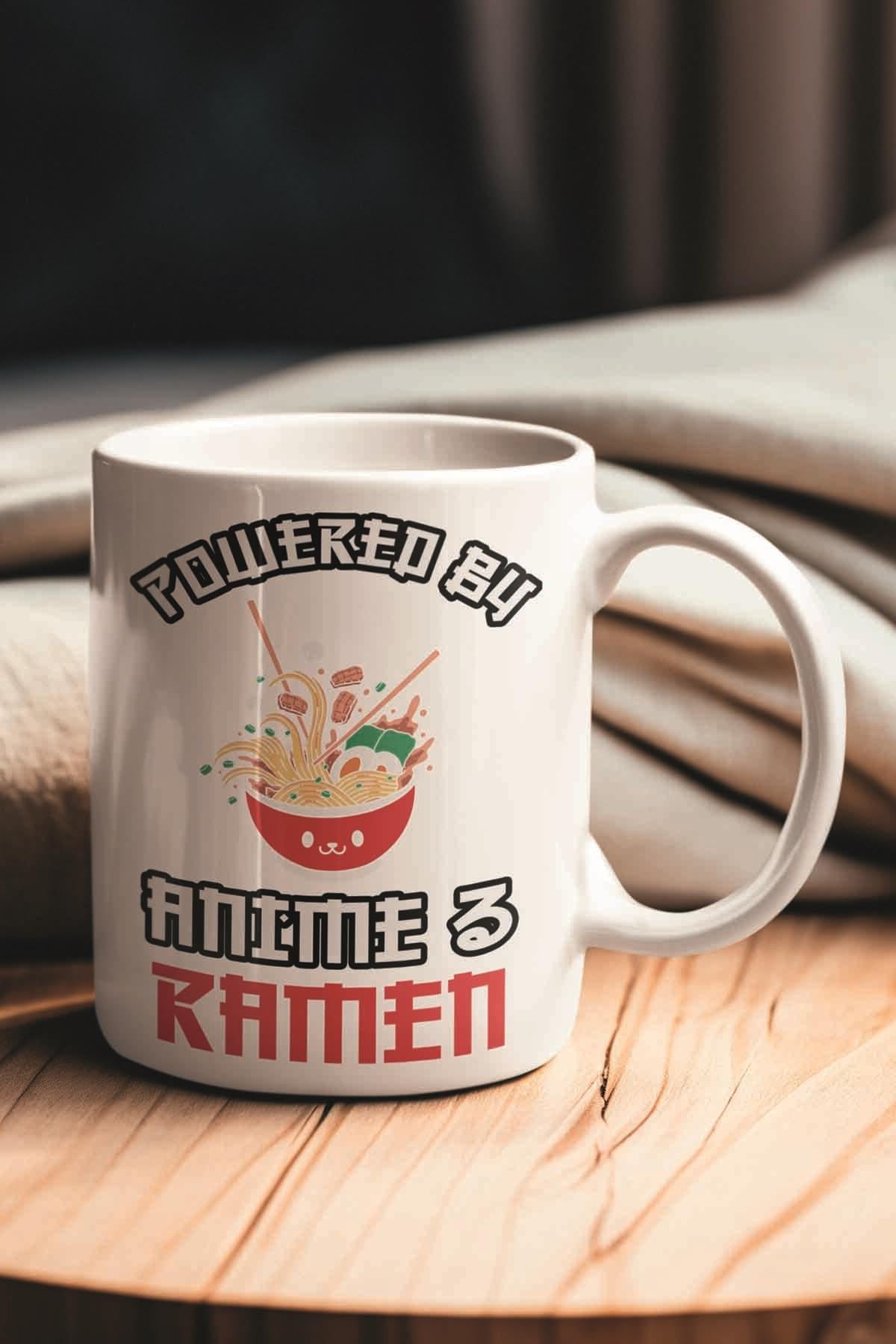 Powered By Anime & Ramen Baskılı Hediyelik Kupa Bardak
