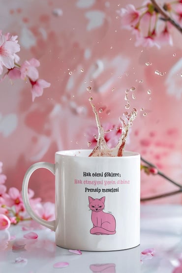 Prensip Meselesi-Kedi Baskılı Eğlenceli Komik Hediyelik Beyaz Kupa Bardak