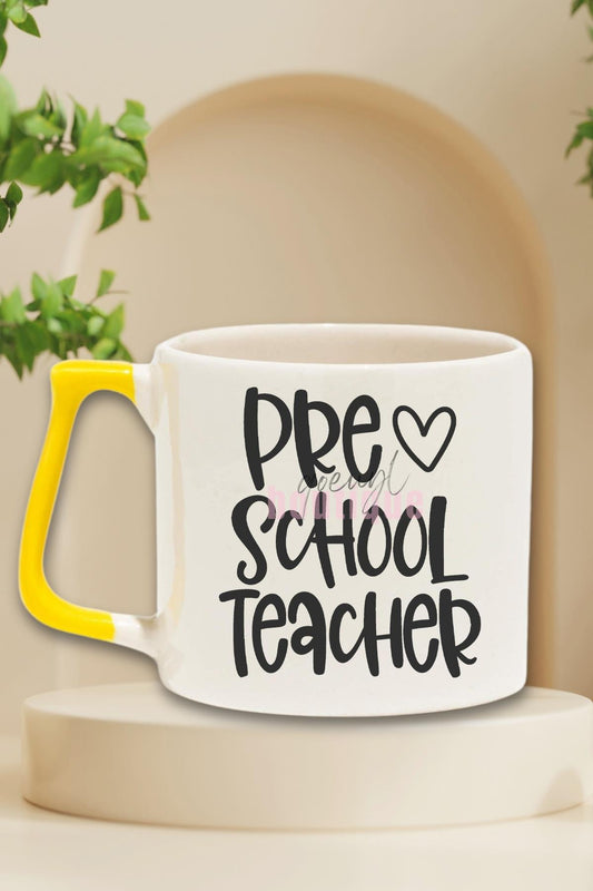 Preschool Teacher Heart Baskılı Okul Öncesi Öğretmeni Sevgi Hediyelik Kulplu Kupa Bardak