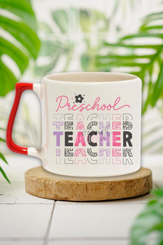 Preschool Teacher Renkli Okul Öncesi Öğretmeni Hediyelik Kulplu Kupa Bardak