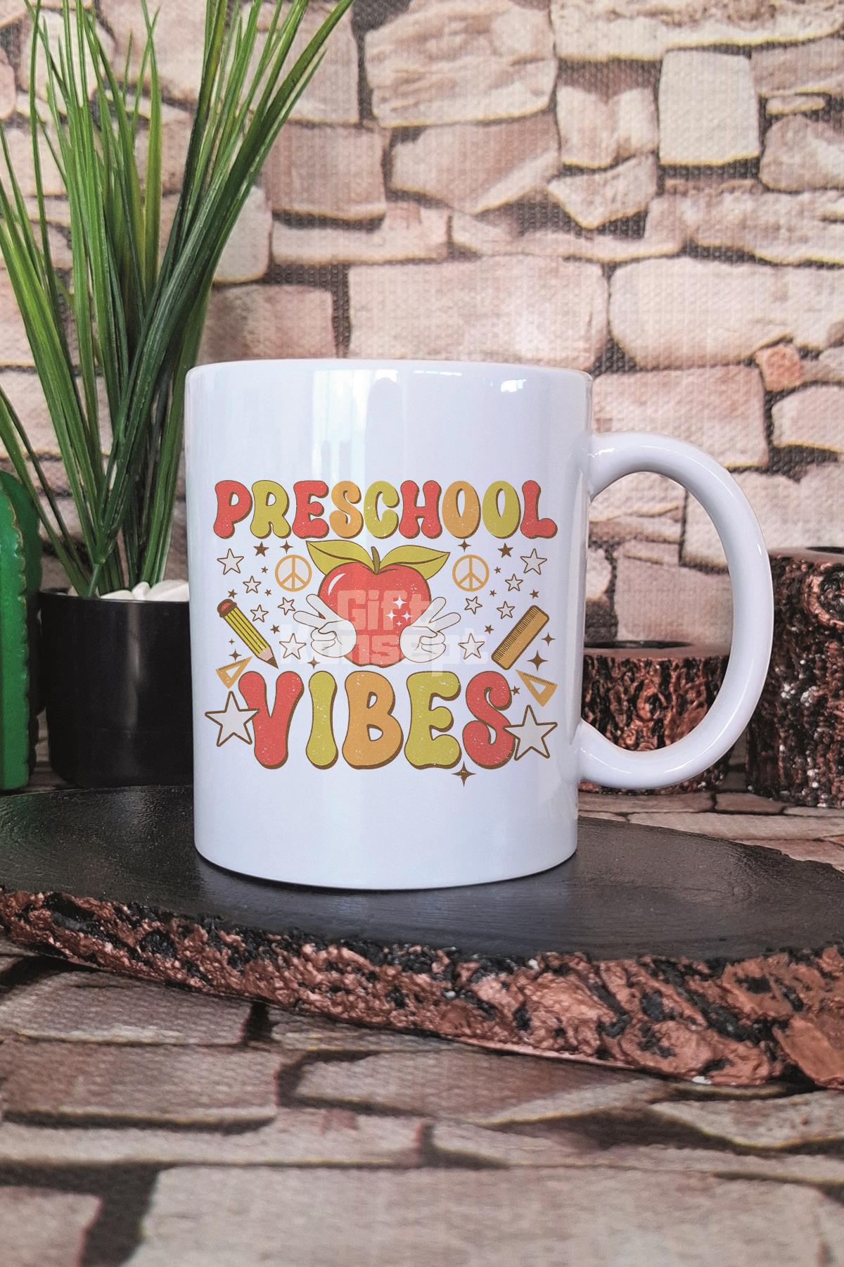 Preschool Vibes Baskılı Okul Öncesi Öğretmeni Hediyelik Baskılı Çay Kahve Sunum Kupa Bardak