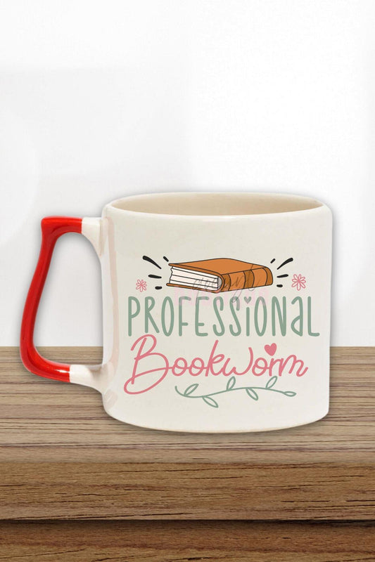 Professional Bookworm Baskılı Kitap Kurdu Hediyelik Kırmızı Kulplu Kupa Bardak