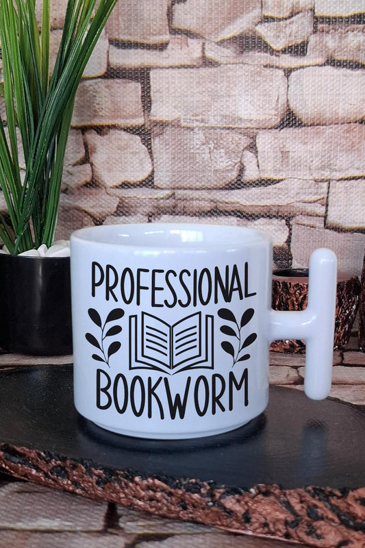 Professional Bookworm Desenli Kitap Tutkunu Hediyelik T Kulplu Latte Fincanı Kupa Bardak